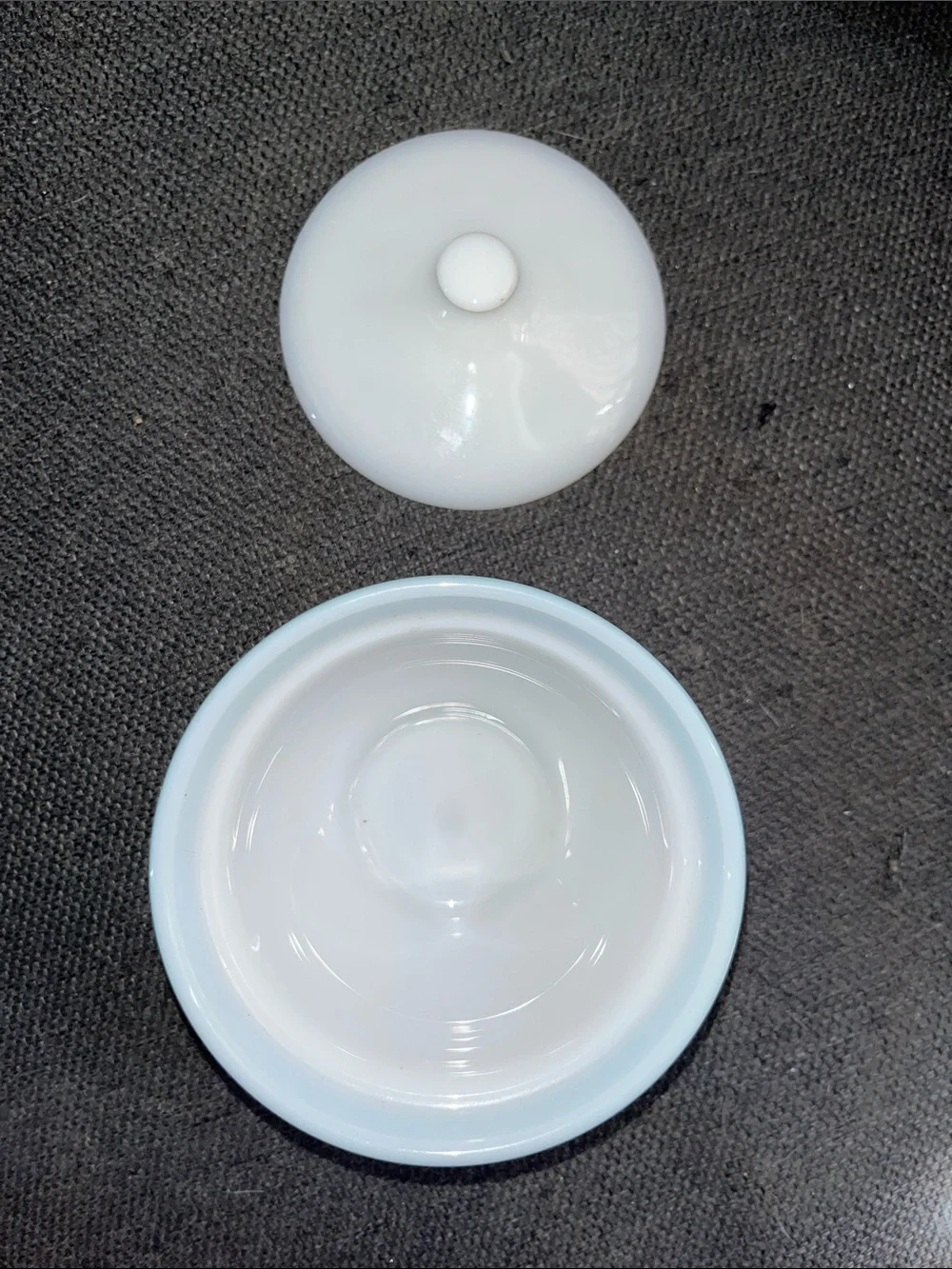 Vintage Pyrex White Milk Glass Sugar Bowl with Turquoise Rims